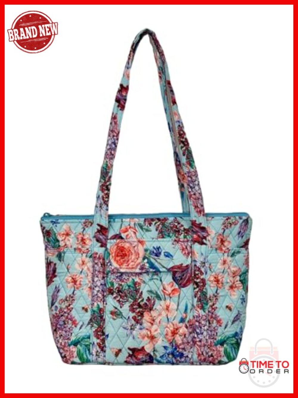 Quilted Small Tote Bag with Multiple Pockets, Lightweight Fabric Handbag for